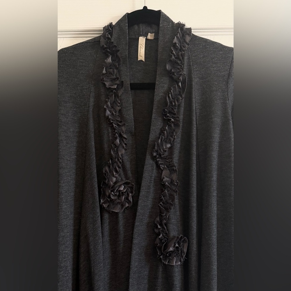 Chenault Charcoal Ruffled Cardigan - Picture 2 of 4